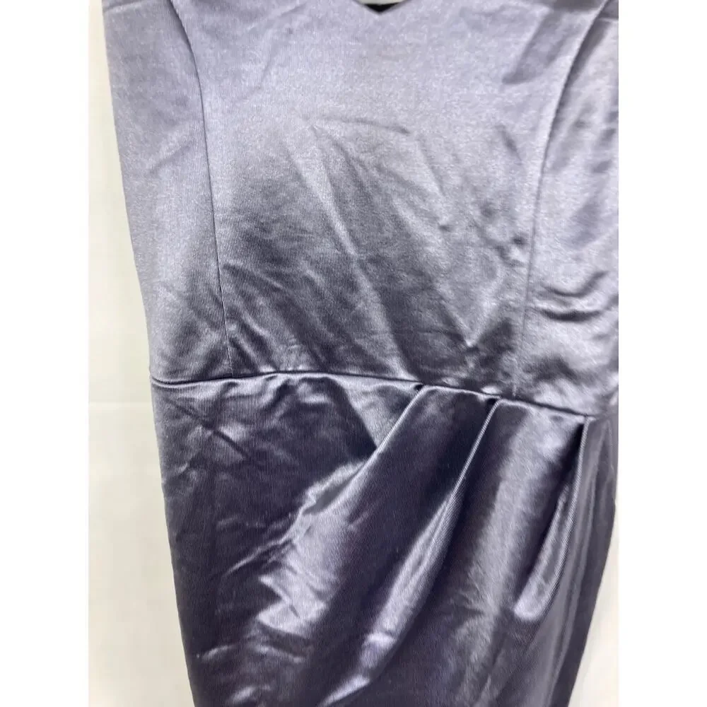 Lulu’s Slate Blue Forever Your Girl Satin Bodycon Dress Size Medium - Picture 4 of 7
